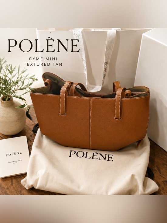 Polene Handbags - Polène Cyme Mini Textured Leather Tote Bag Camel Brown with Box & Dust Bag